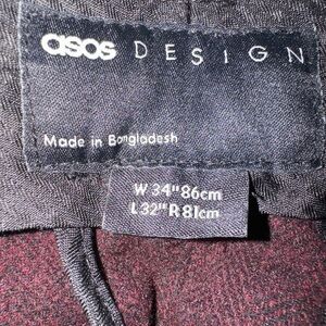 ASOS DESIGN slim wool mix suit pants in herringbone in burgundy Size 34 x 32 NWT